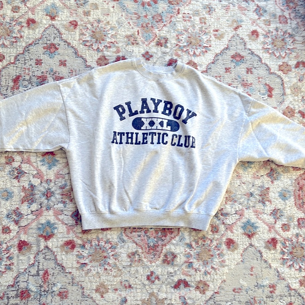 S gray and navy blue PLAYBOY crewneck